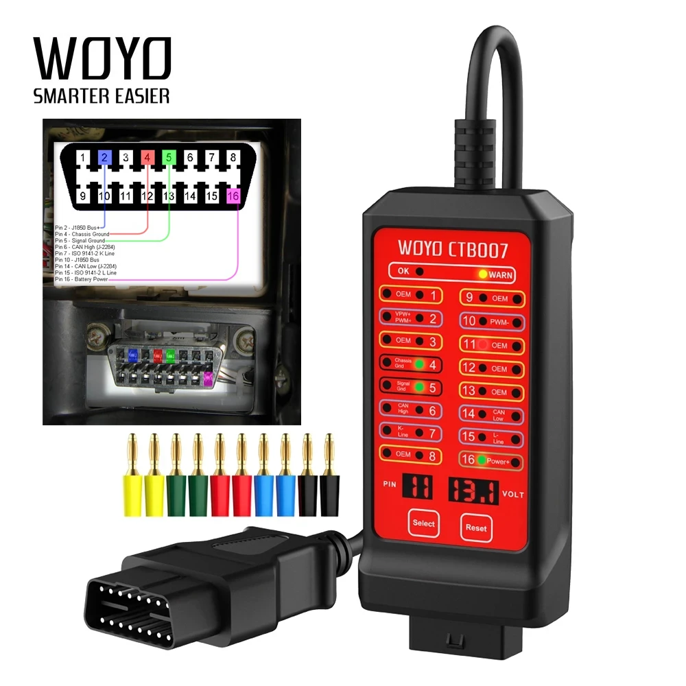 WOYO 12V 24V OBD2 CAN Tester 16 Pin Break Out Box Detection LED CAN Circuit Tester Vehicle Diagnosis On-Board Diagnostics Tester