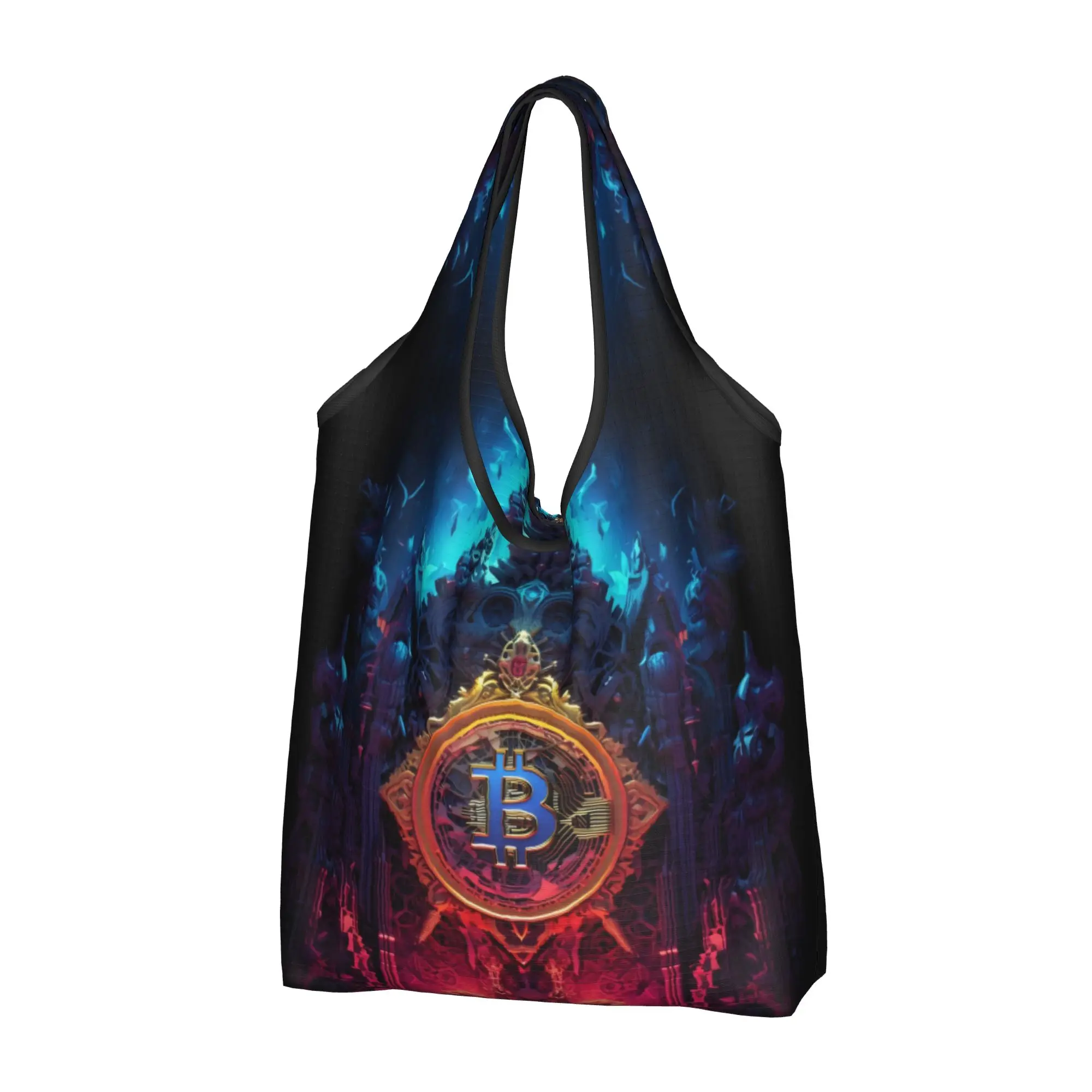 Recycling Crypto Virtual Currency Bitcoin  Shopping Bag Women Tote Bag Portable  Grocery Shopper Bags