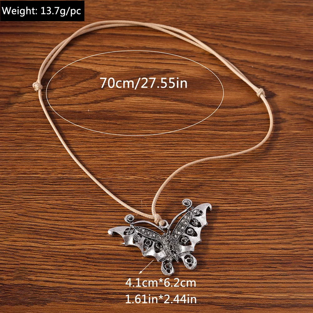 Aihua Ethnische Lederkette Retro Großer Schmetterling-Anhänger Halskette für Frauen Zigeuner Bohemian Schmuck – Detail 1