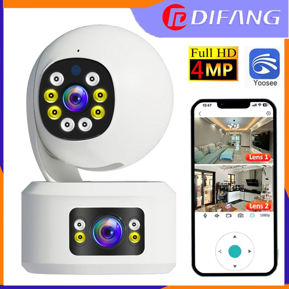 Difang-cámara de seguridad con WiFi para interiores, dispositivo de vigilancia con doble lente de 4MP, detección de movimiento, PTZ de 360 °, para mascotas, bebés y ancianos