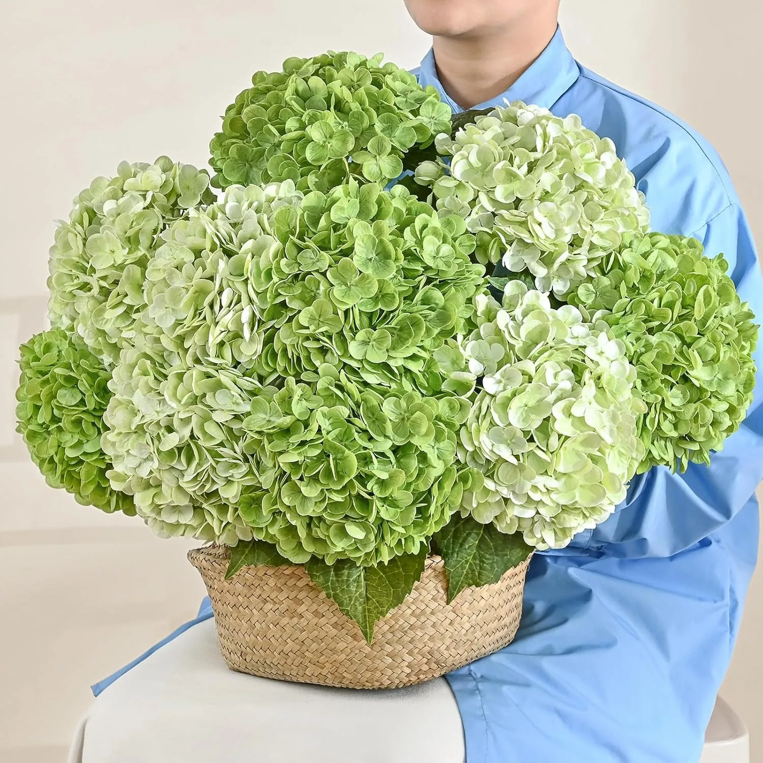 1 Stück Hortensien-Kunstblumenstrauß, künstliche Blumen für Zuhause, Raumdekoration, Hochzeit, Brautdekoration, Tafelaufsatz, Vasenornament – Detail 6