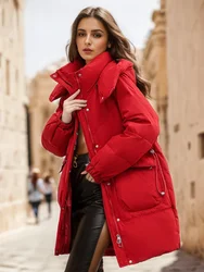 Coat Women Winter Jacket Fashion Warm Hooded Down Coats Quilted Thicken Long Parkas New Elegant Padded Jackets for Women 2024