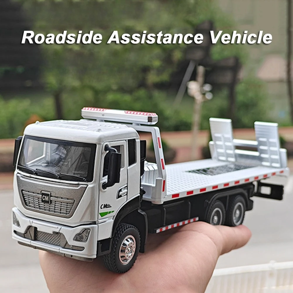 

1:32 Roadside Assistance Vehicle Cars Platform Trailer Model Toys Doors Opened Light Sound Road Rescue Vehicles Boy Perfect Gift