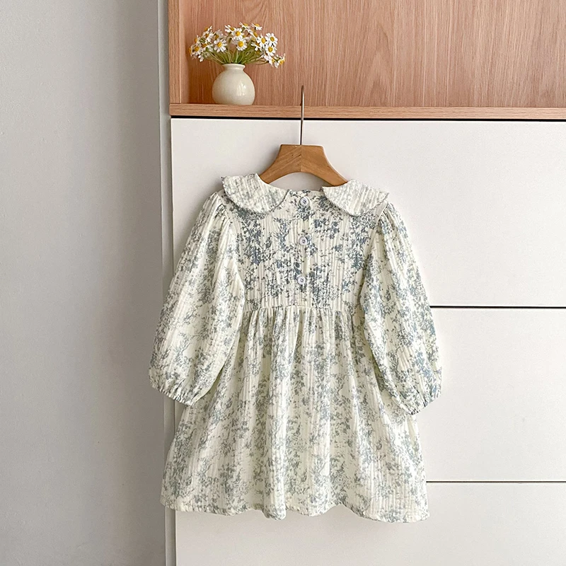 2026 Herbst Frühling Kinder Mädchen Kleid Langarm Gelb Bestickter Kragen Prinzessinnenkleid Koreanische Version Kleid – Detail 3