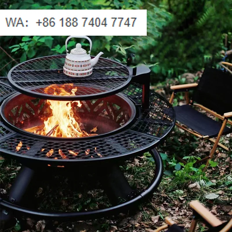 

Outdoor Black Stainless Steel Fire Pit Wood Burning & Barbecue Cooking Smokeless Bonfire for Backyard BBQ Parties