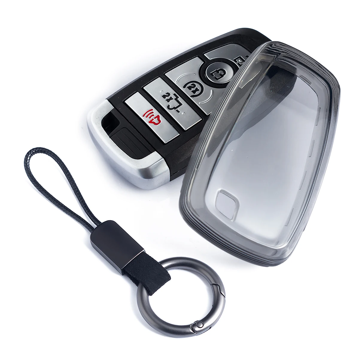 Funda delgada para llave de coche, llavero para Ford F150 Escape Ranger Explorer Kuga Ecosport Edge Lincoln Corsair, negro transparente