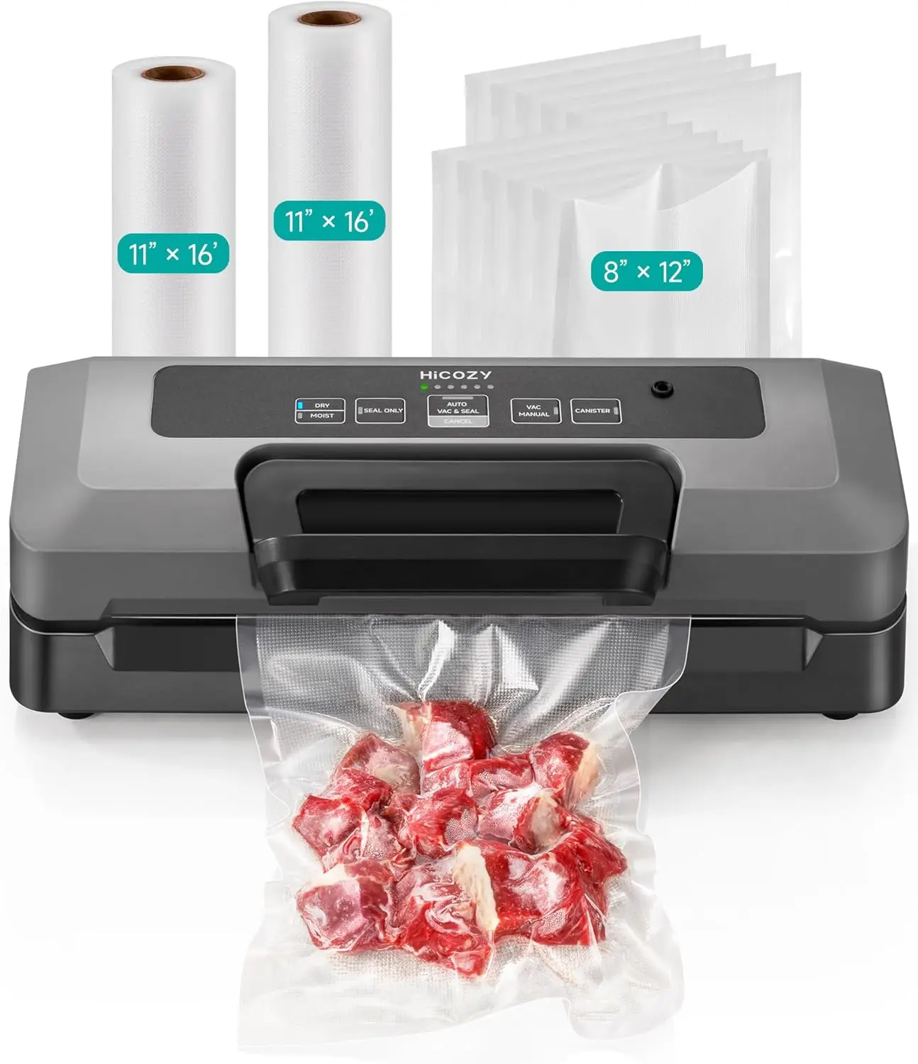 

Vacuum Sealer for Food, 7-in-1 Automatic Modes, Easy-Lock Handle, Compact with 10 Bags & 2 Rolls