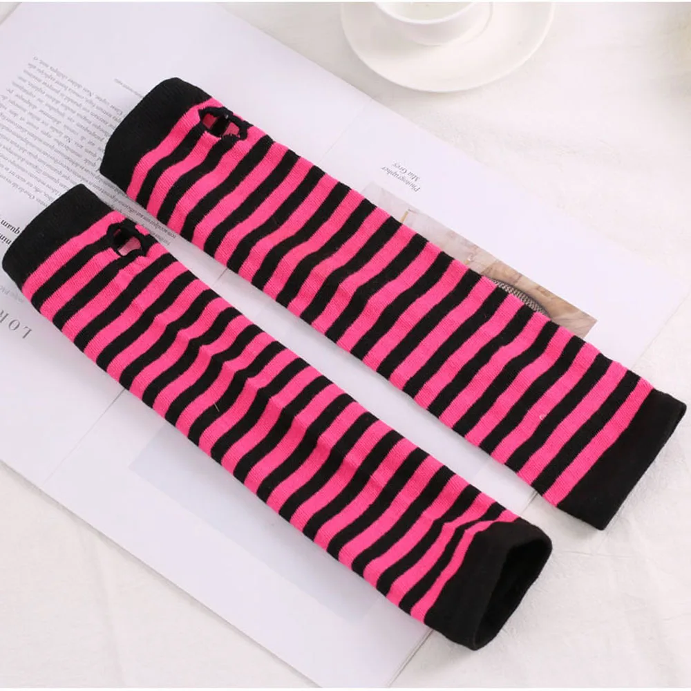 Long Gloves Keep Warm Dew Finger Sleeve Wrist Arm Knitted Hand Mitten Fingerless Gloves Striped Glove Arm Warmers