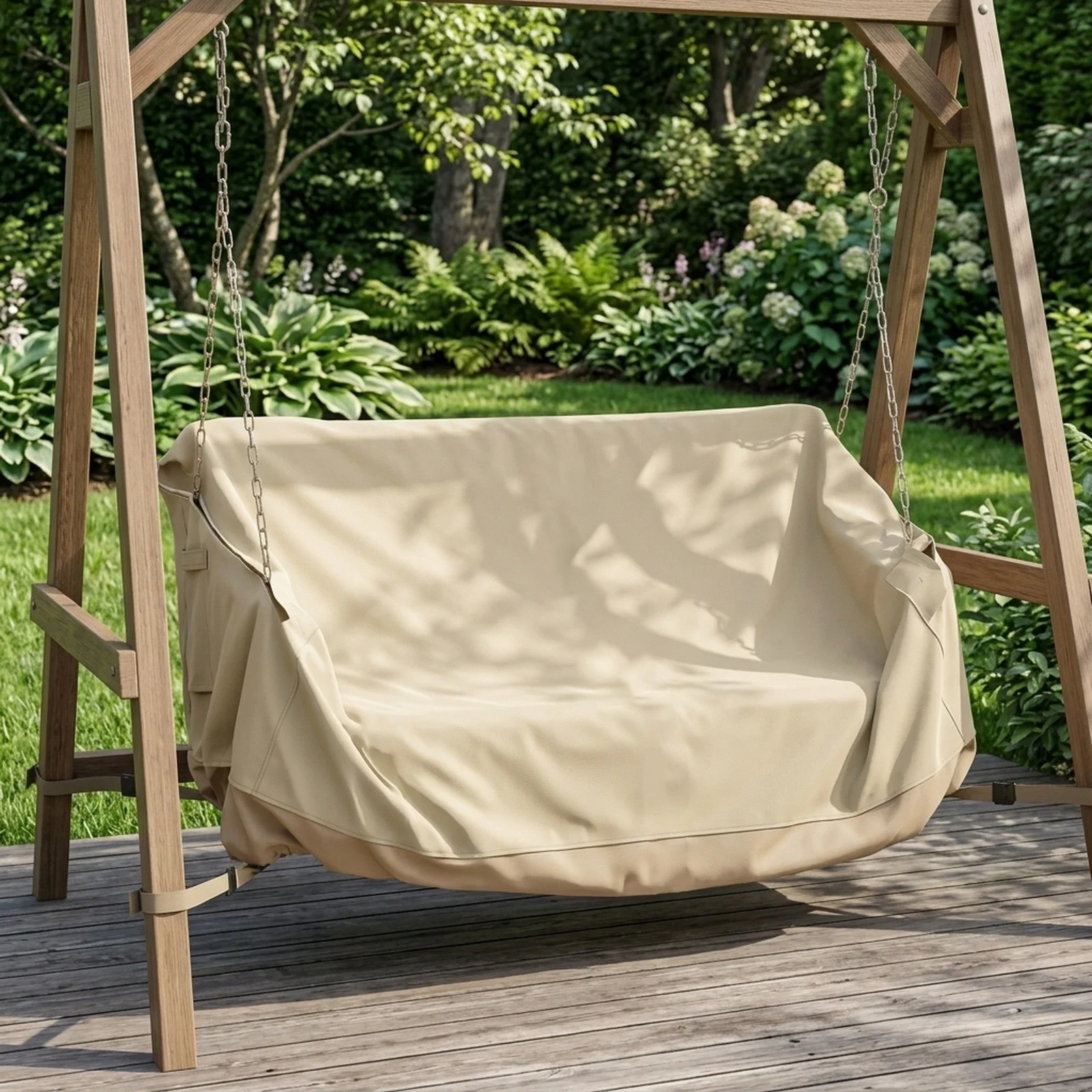 Outdoor Swing Chair Cover for Hanging Porch Swings - 210D Silver Coated Oxford Material with Zippered Opening and Strap System