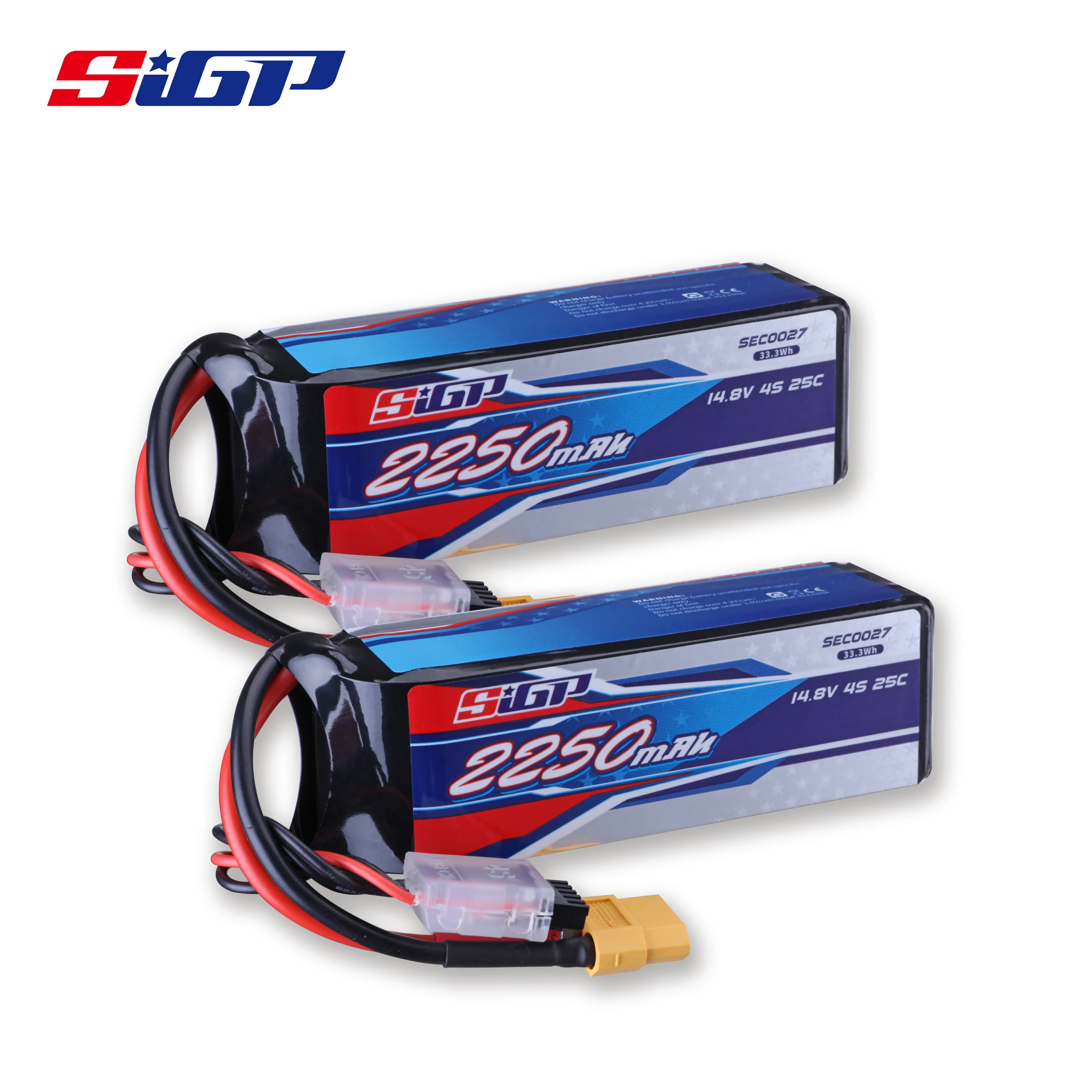 2Packs SIGP 4S Lipo Battery 14.8V 2250mAh 25C with XT60 Connector for RC Airplane Quadcopter Drone FPV Helicopter Hobby