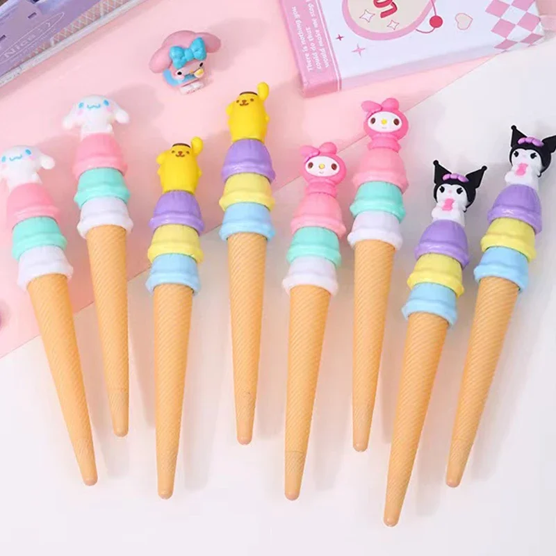 Sanrio Kawaii Ice Cream Shape Cinnamoroll Mymelody Kuromi Writing Pen Creative Lovely Animal Handwriting Gel Pen