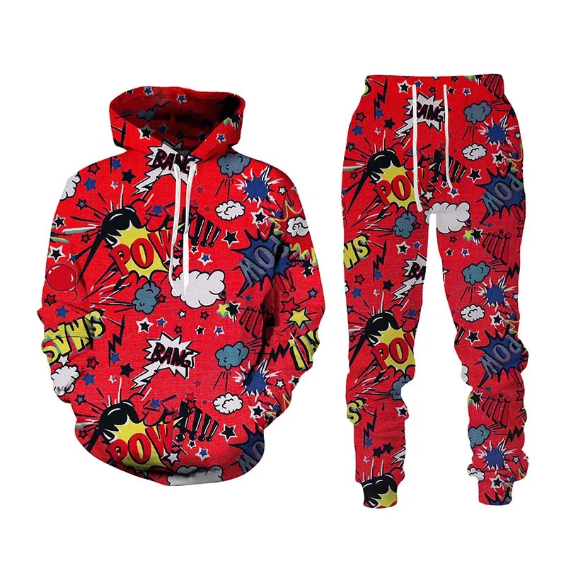 New Hip Hop 3d Cartoon Printed Tracksuit Set Man Woman Hoodie+pants 2pcs Sets Fashion Sportwear Spring Autumn Pullover Clothing