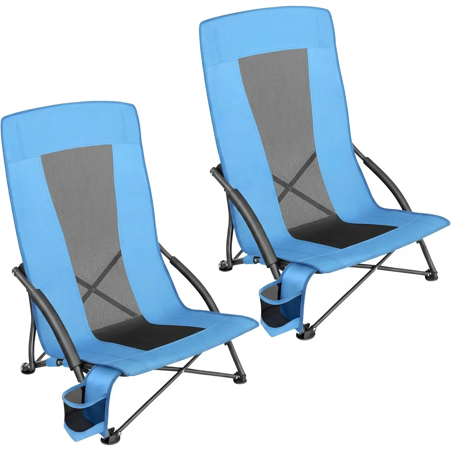 

Portable Beach Chairs for Adults, Set of 2, High Backrest with Cup Holder, Heavy-Duty 330 lb Capacity, Lightweight Folding