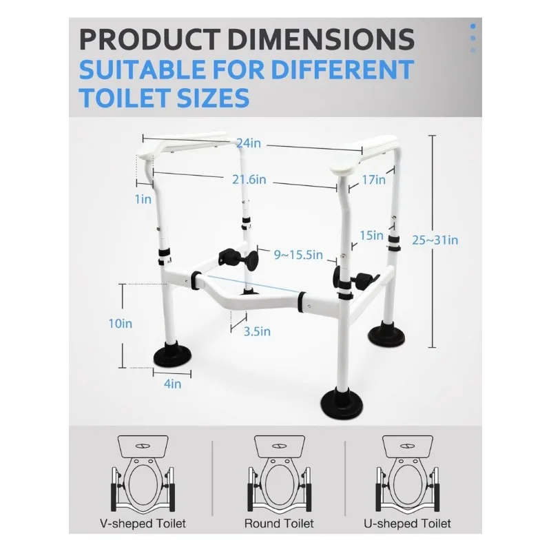 Toiletveiligheidsrails - Toiletveiligheidsframe voor ouderen - Toiletbeugel voor ouderen - Toiletbril met handgrepen