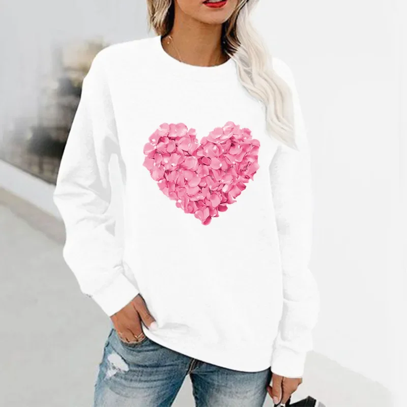 

Love Fun Pattern Printed Long Sleeve Hoodless Crewneck Hoodie Aesthetic Streetwear Women Sweatshirts