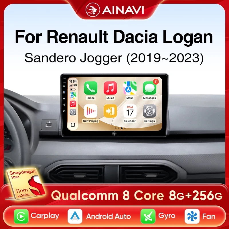Ainavi Car Radio For Renault Dacia Logan Sandero Jogger 2019 2020 2021 2022 2023 Wireless Carplay Android Auto 4G Car Multimedia