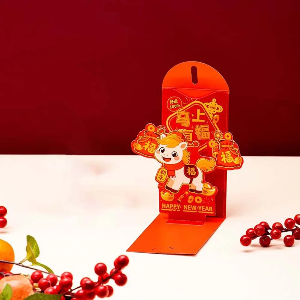 

Traditional 3D Red Envelope Cartoon Year of The Horse Children's Money Bag Paper Hongbao Thickened Lucky Money Packet Graduation