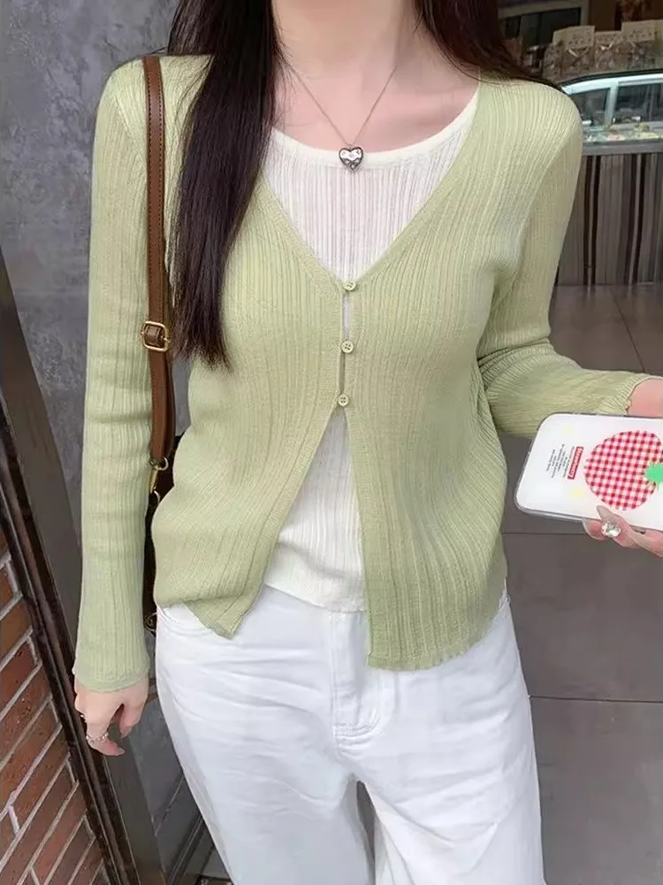 Women's V-Neck Knitwear Base Layer Shirt Korean Style Elegant Slim Fit Long Sleeve Soft Knitted Top Autumn Essential Sweater