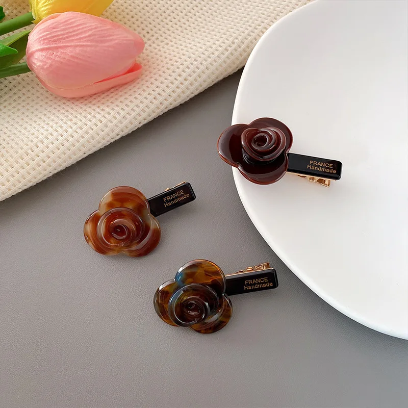 헤어 클립 아세테이트 우아한 장미꽃 바레트 머리 묶는 사이드 클립 앞머리 클립 고급 핀자스 파라 엘 카벨로 집게핀