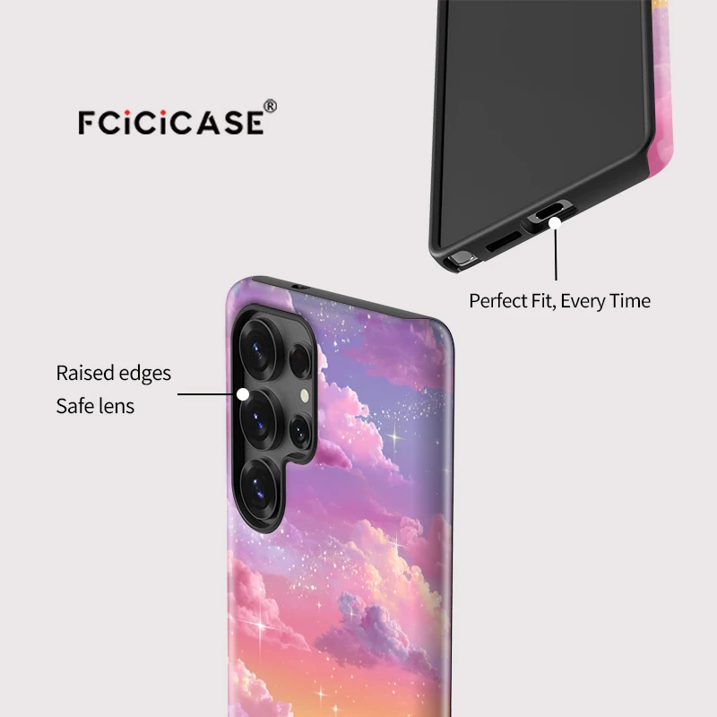 Fcicicase pour Samsung S20 FE S23 Plus étui à motif nuage housse antichoc de luxe pour Samsung Galaxy S25 Ultra S24 + PC Capa