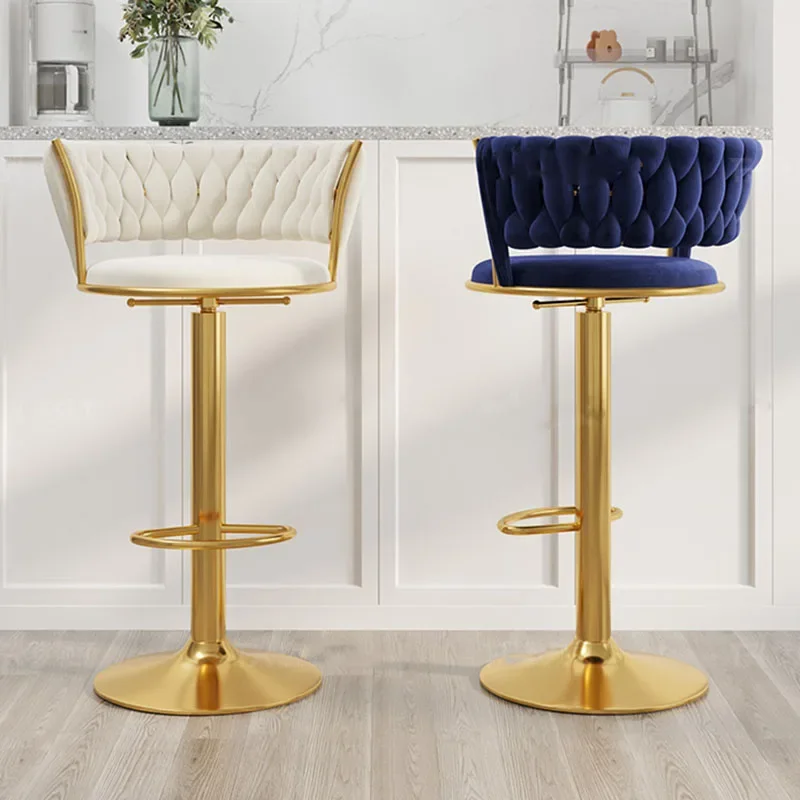 Modern Tufted Velvet Swivel Bar Stool, cadeira nórdica, metal dourado, cadeira confortável, mobília doméstica, alta qualidade, designer