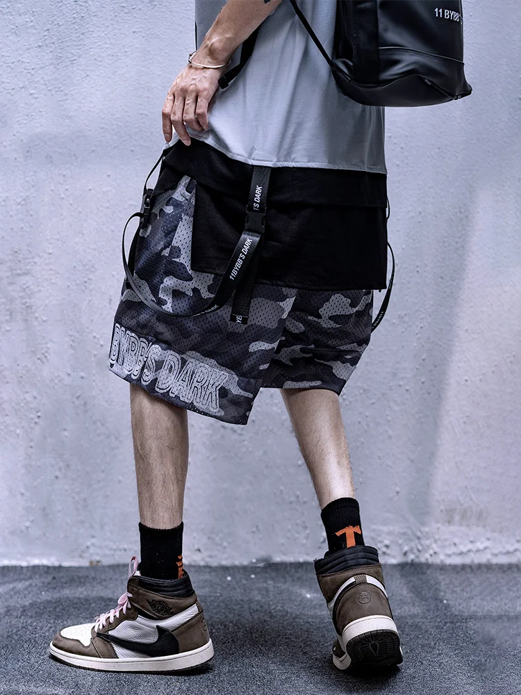 China-Chic Summer Overalls Shorts Men's Mesh Running Fitness Sport Short Pants Quick Dry Male Loose Basketball Training Pants