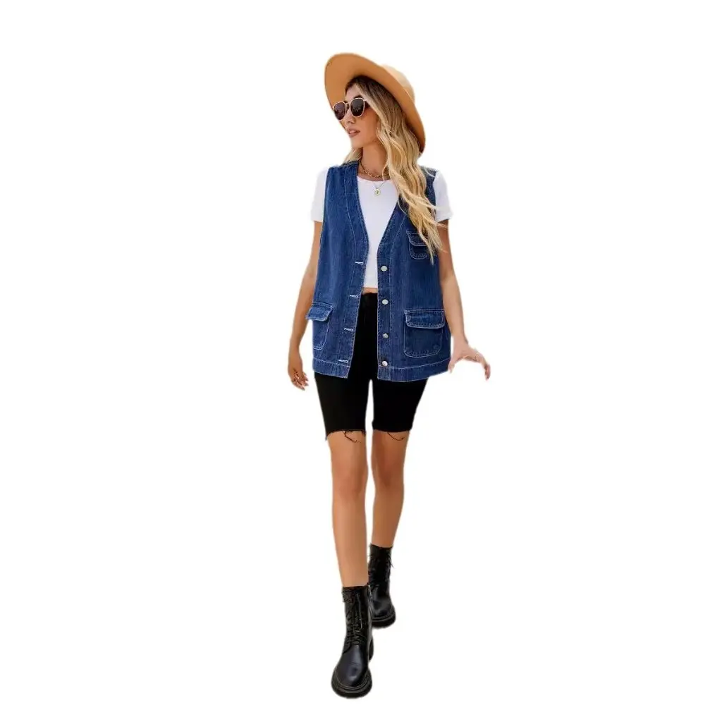

Women's Denim Vest Multi-Pocket Personalized Wish Spring Autumn Washed Waistcoat European And US New