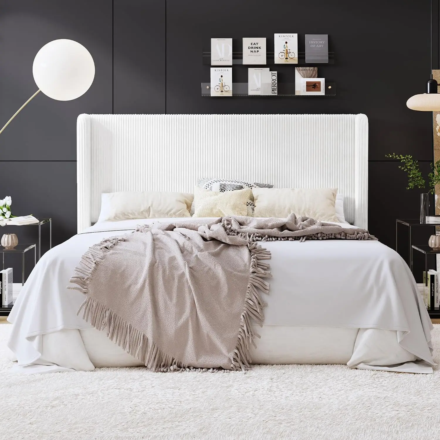 Corduroy Platform Bed Tufted Wingback Headboard 8-Inch Storage Wood Slat Metal Support 1000 lb Easy Assembly, Customized