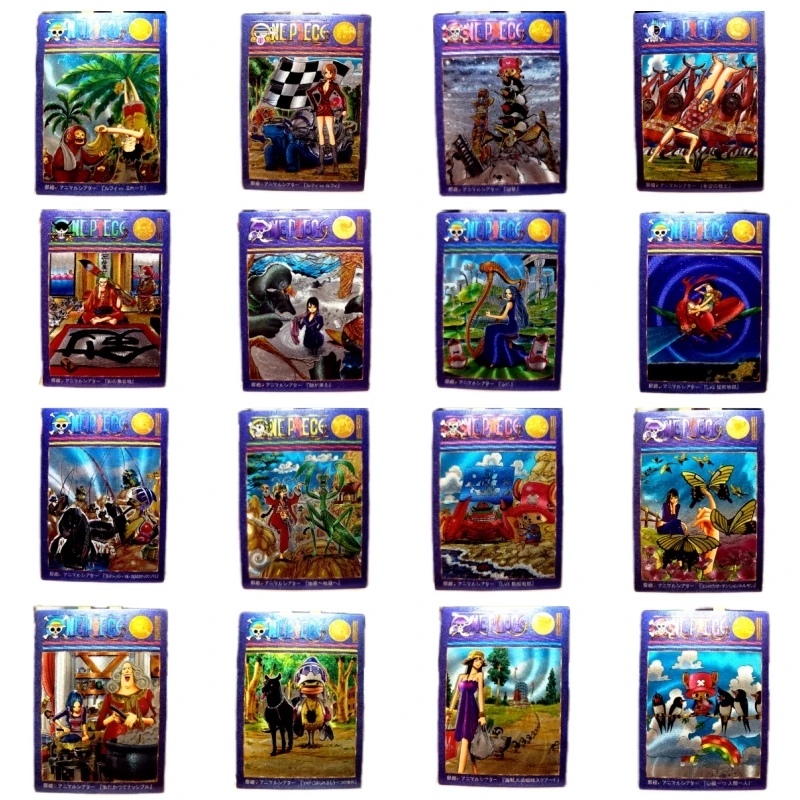 

16pcs/set One Piece Luffy Roronoa Zoro Usopp Animation Characters Refraction Flash Card Anime Classics Game Collection Cards Toy