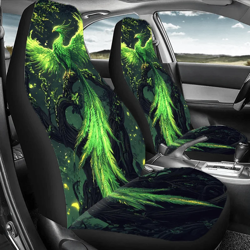 1 مجموعة الخيال فينيكس الأخضر ريشة غطاء مقعد السيارة العالمي طوال العام ، 2 قطعة/5 قطعة عالية الظهر أنيقة مقعد السيارة يغطي مجموعة كاملة ، Uni