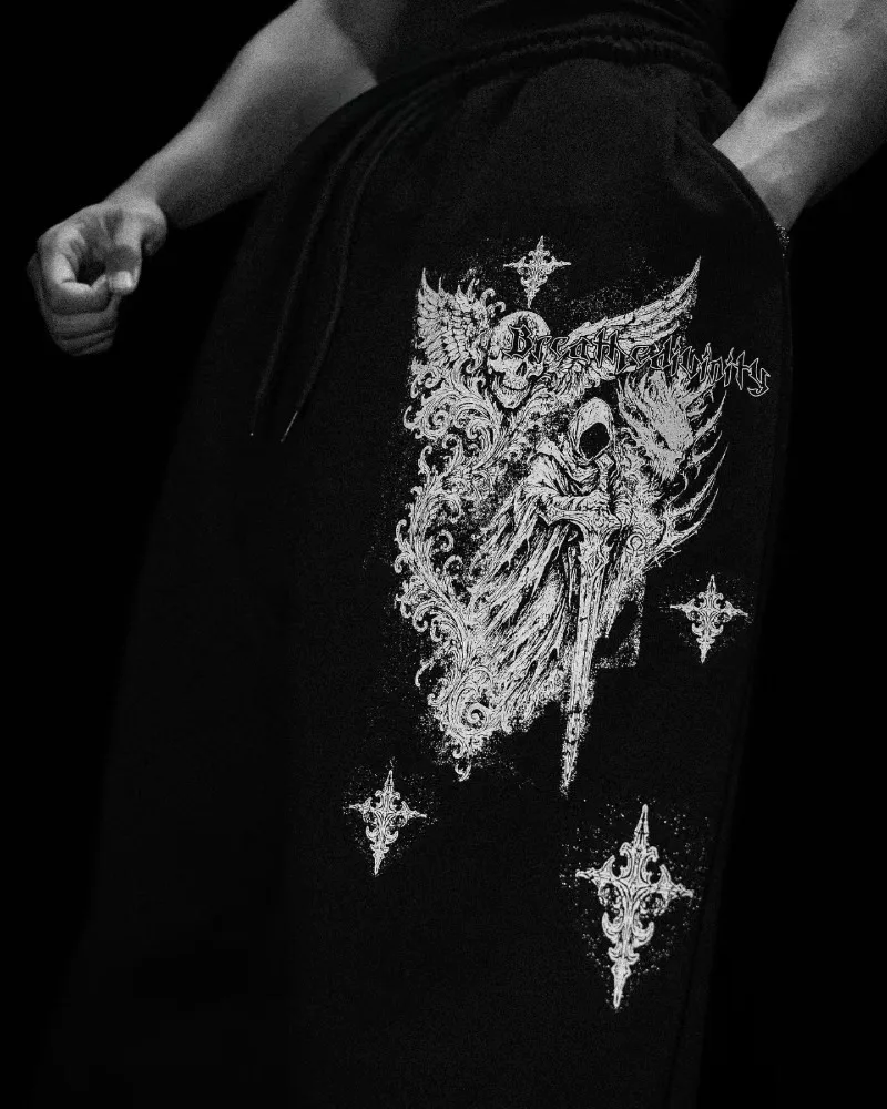 

Уличная мода с рисунком черепа, мужские брюки, готические Harajuku, темные повседневные брюки с характером, свободные брюки длиной до пола для пары