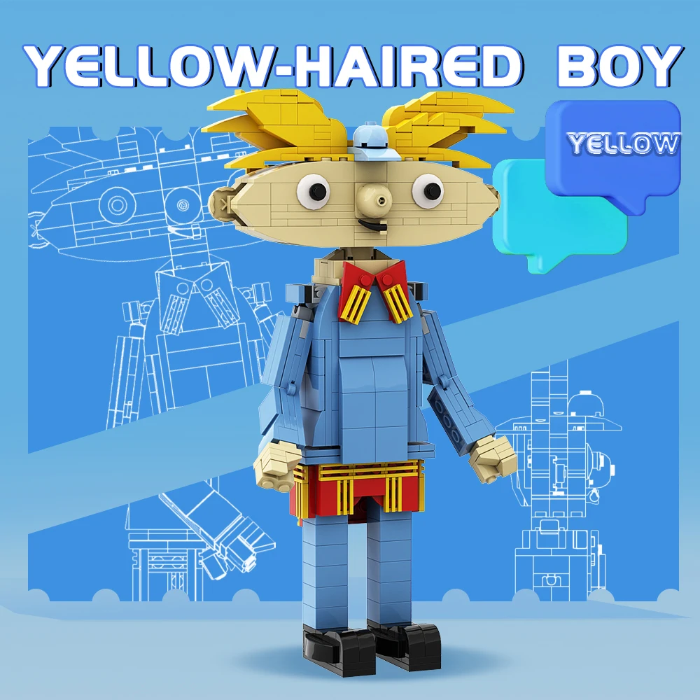 Anime Heys Arnolded Character Building Blocks DIY Figure Bricks Yellow Hair Boys Model Kids Adult Gift Toy Sets Nicktoons Racing