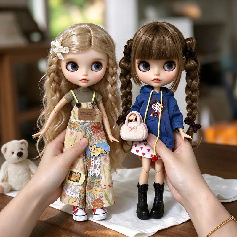 For Blythe Doll Outfit Clothing Preppy Plaid Skirt Polka Dot Top Flare Cargo Pants Clothes For OB24 OB22 Small 1/6 Azone Doll