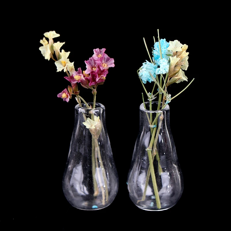SZ 2 Piezas de Jarrones de Vidrio en Miniatura de 15*28mm para Casa de Muñecas 1:12, Accesorios de Decoración para Casa de Muñecas