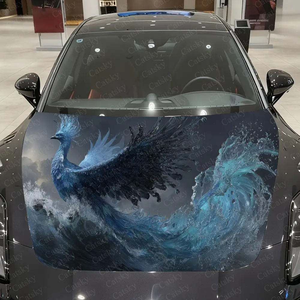 

Deep Sea Spirit Phoenix Water Ripple Car Vinyl Wrap, PVC Waterproof Car Hood Sticker, Self-Adhesive Scratch-Resistant Stickers
