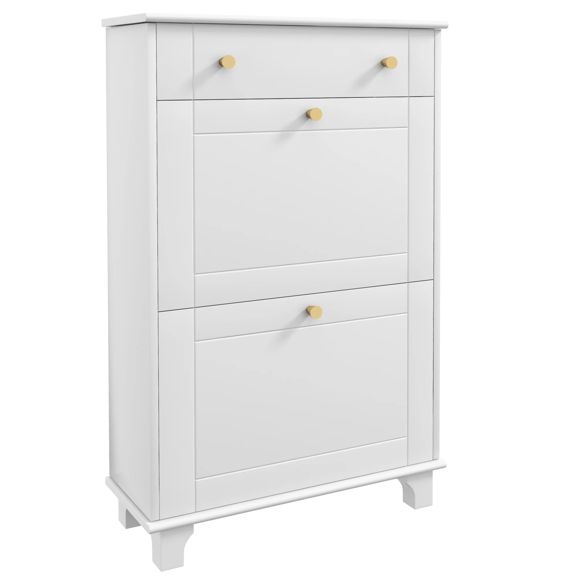 HOMCOM White Shoe Cabinet Narrow Shoe Cabinet with 2 Folding Doors and 1 Drawer for 8 Pairs of Shoes for Entrance Hall 60x23,5x98,5 cm