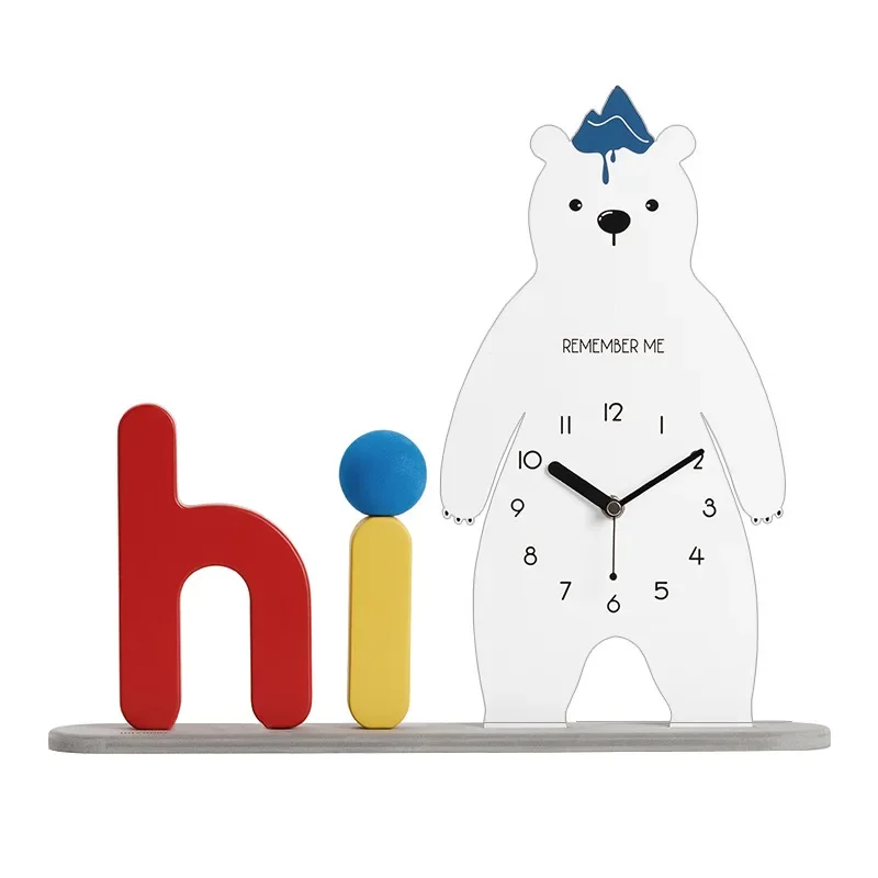 

Cute bear home desktop ornament, living room entrance creative clock wine cabinet decoration