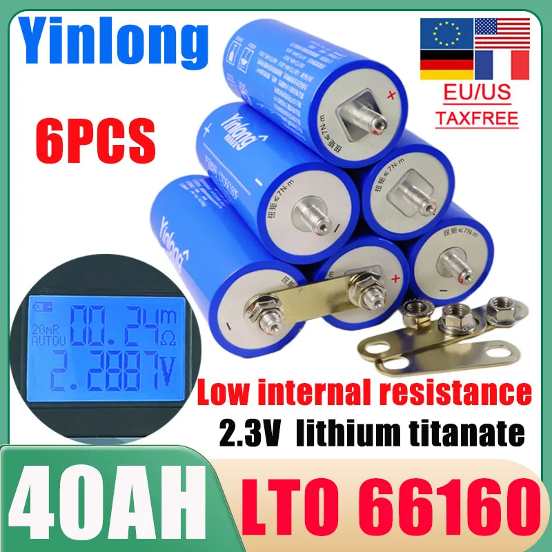 

6PCS yinlong 2.3V 40Ah lithium titanate battery 10c discharge DIY 12V 24V 48V solar energy storage car audio battery tax exempt