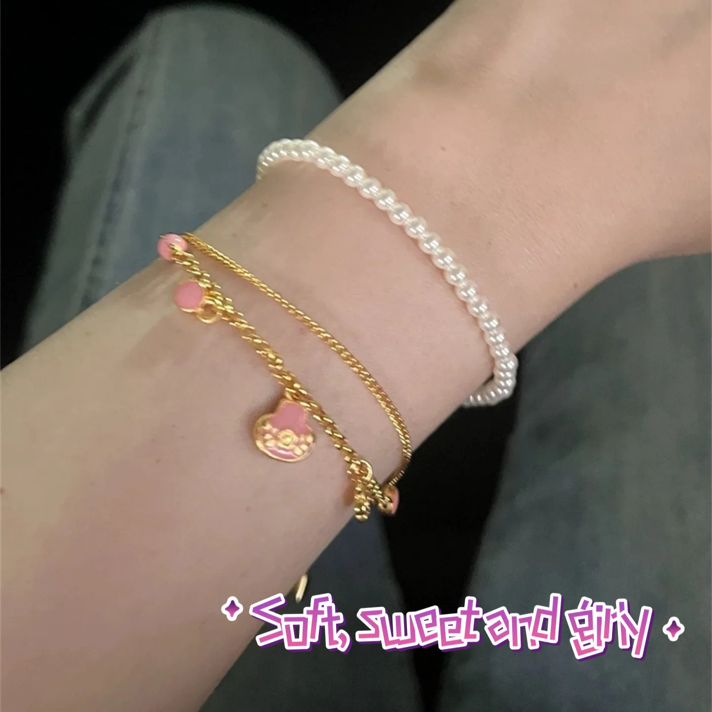 Pink ingots bell Fu brand bracelet sweet fresh temperament fashion sense