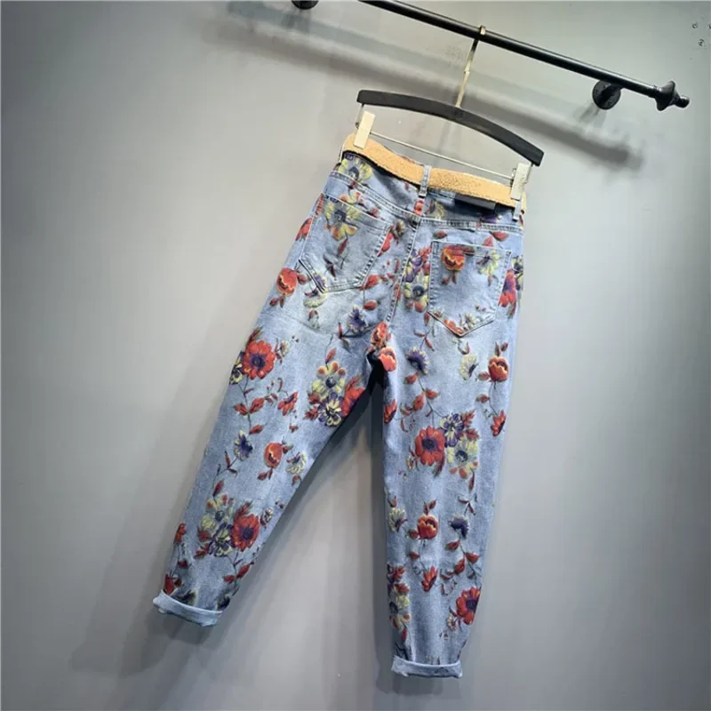 TPJB Flower Jeans donna pantaloni primavera nuovi pantaloni larghi a vita alta personalità stampata Denim Harem pantaloni Jeans donna Femme