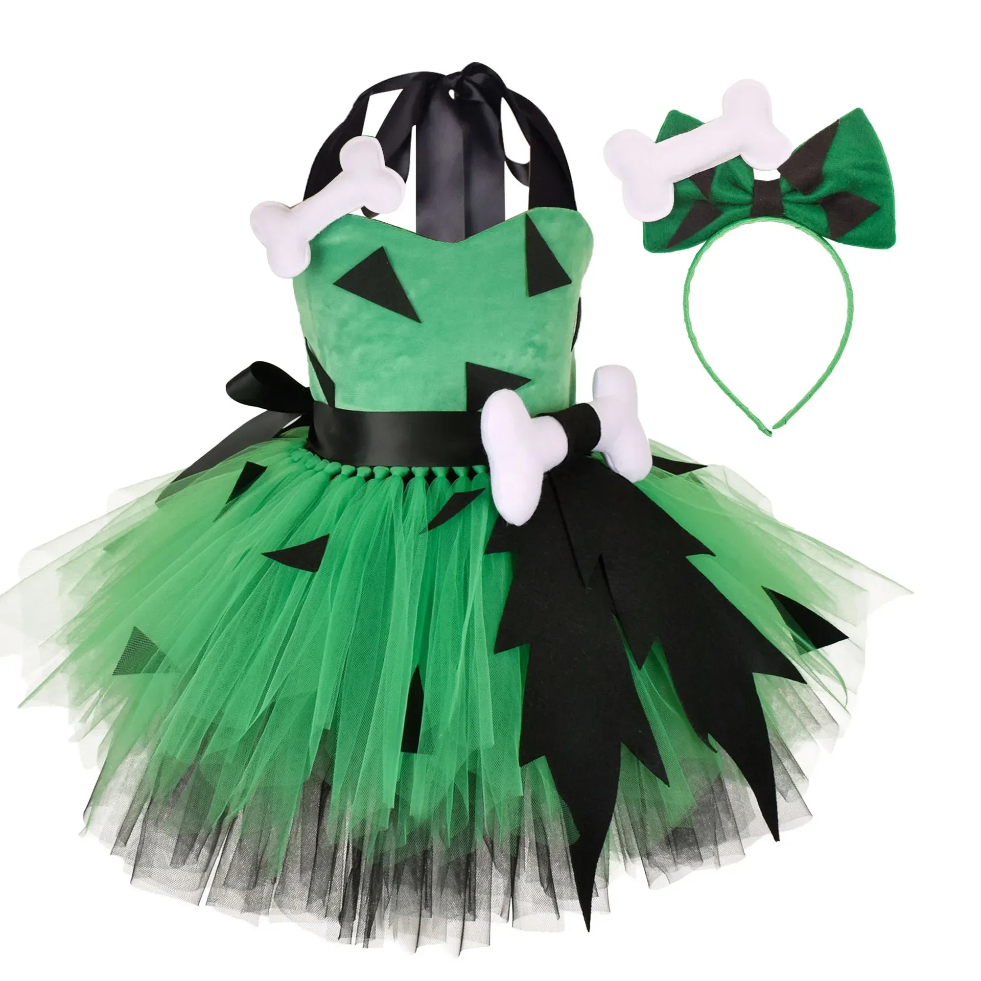 Flintstones Bone Costume Kids Girl Halloween Party Dresses Green St. Patrick's Day Cartoon Tutu Dress Children Carnival Clothes image 2
