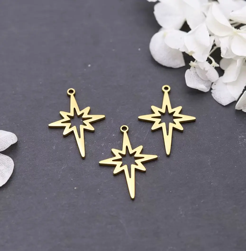 3pcs Hollow Outline Eight Point Christmas Star Stainless Steel Pendant Charms for Jewelry Making Necklace Earrings Accessories