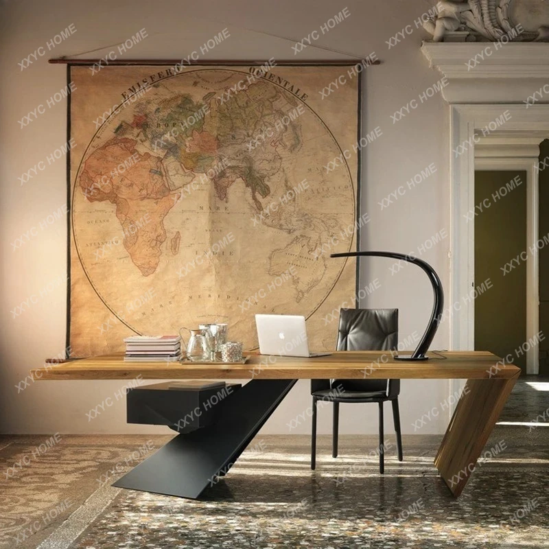 X-S country personalized wrought iron solid wood computer desk rectangular home desk study medieval office table HG