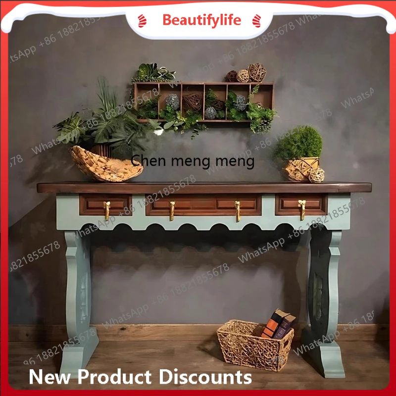 

American rural retro entrance table solid wood light luxury, entrance aisle entrance, wall decoration table case H