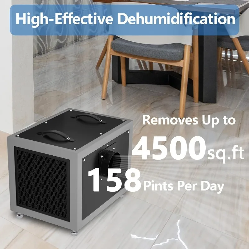 158 Pints Commercial Dehumidifier for Basement,Crawl Space,Large Spaces up to 4,500 Sq Ft with Drain Hose,Remote Monitoring,Auto