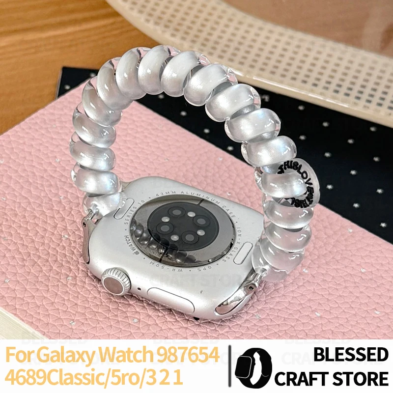 Clear Spring Coil Watch Strap for Samsung Galaxy Watch 987654 FE Bling Gold Foil Resin Elastic Bracelet Smart Watch Wrist Band