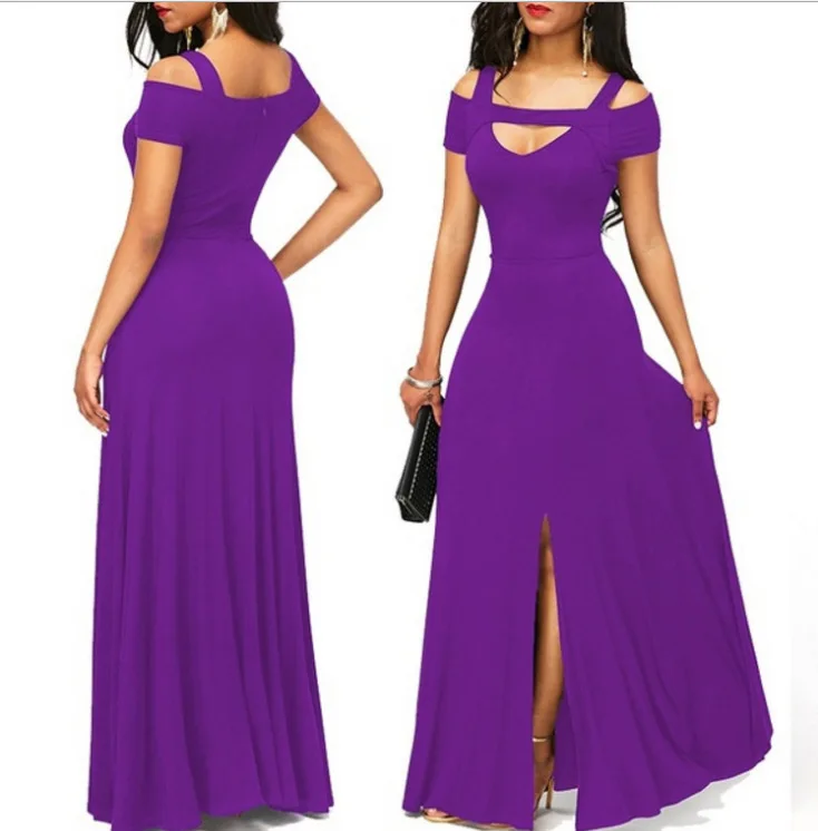 Dress Women Summer Europe v-neck off-the-shoulder Split Posed Party Dress Cultivate Dresses Casual Vestidos BLK9262