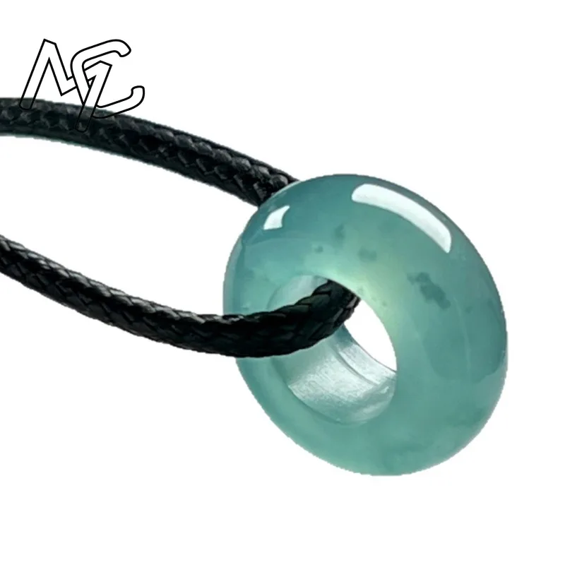 Natural Emerald Blue Water Lucky Bead Ring Pendant Myanmar Jadeite Necklace Jewelry Charm Designer Luxury Vintage Certificate view 5