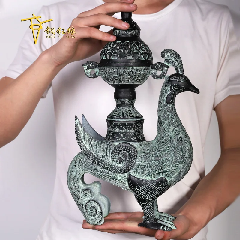 

Bronze antique distressed phoenix smoker incense burner ornaments copper handicraft ornaments customization