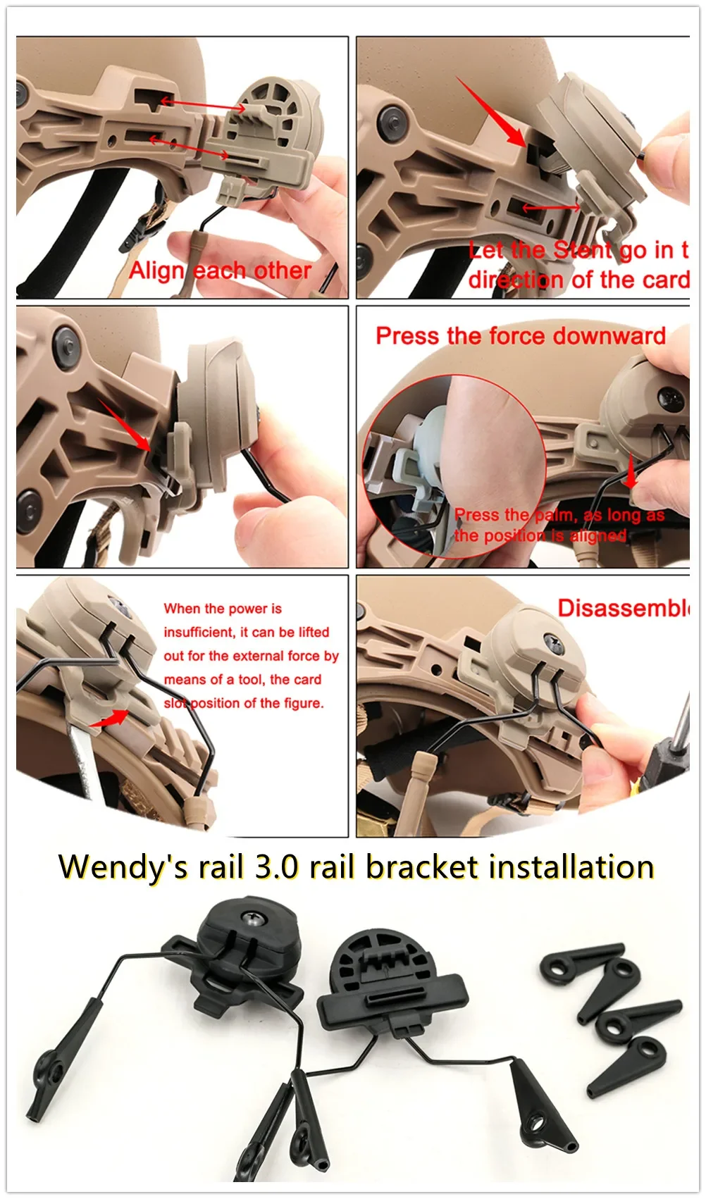 Tactical Helmet Wendy Rail Adapter&ARC Rail for Walkers Razor Slim Electronic Shooting Ear Protection Muffs Headset Helmet Acces